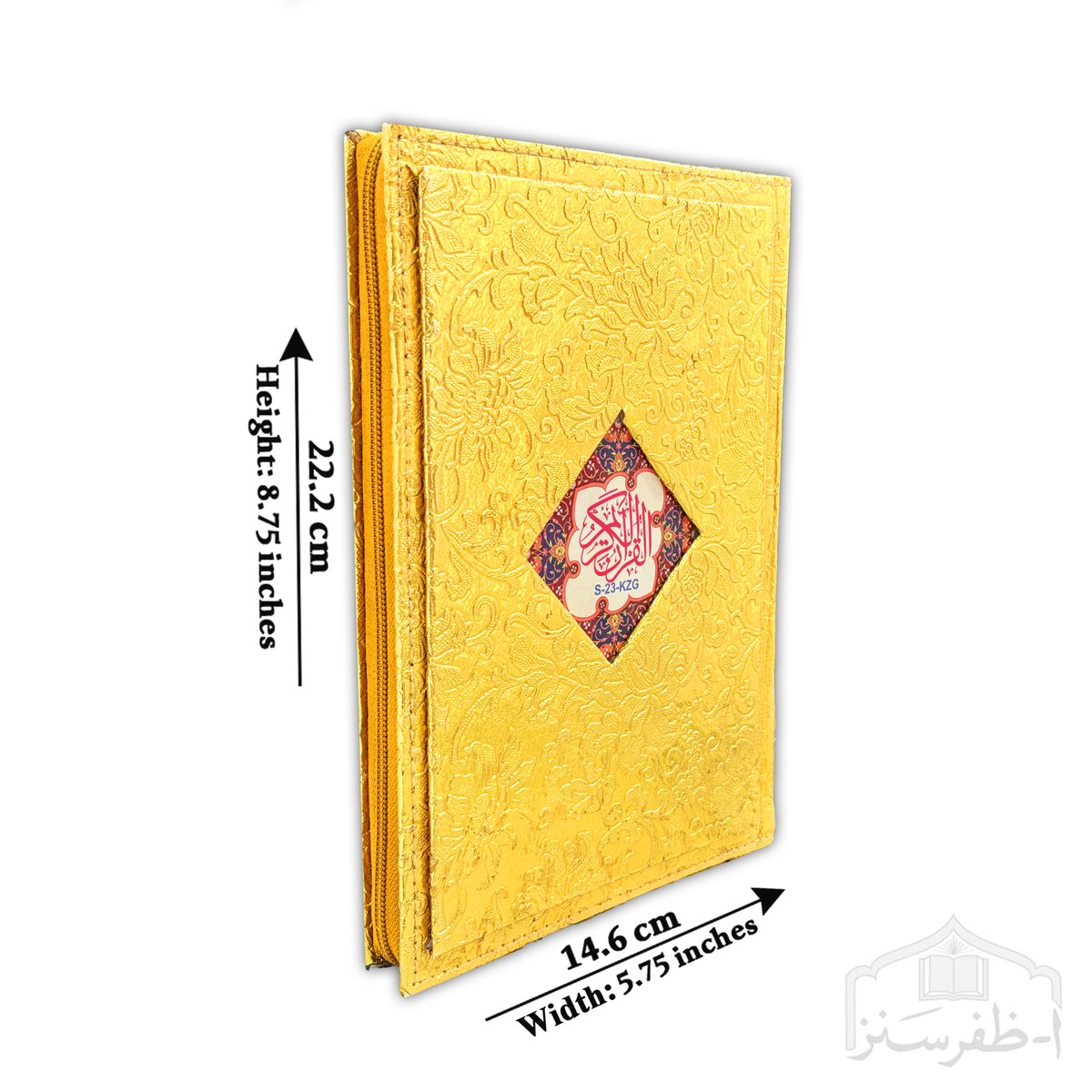 Quran Majeed 16 Lines Tajweedi, Golden Rexine + Gilt Edge + Zip, Perfumed (S-23-KZG) - Alif Zafar Sons